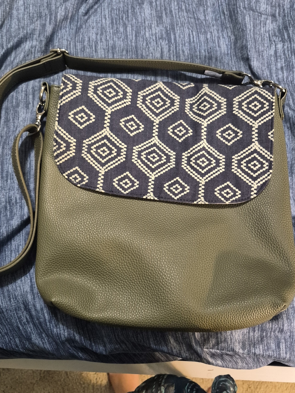 Olive Green Crossbody Bag with Geometric Flap